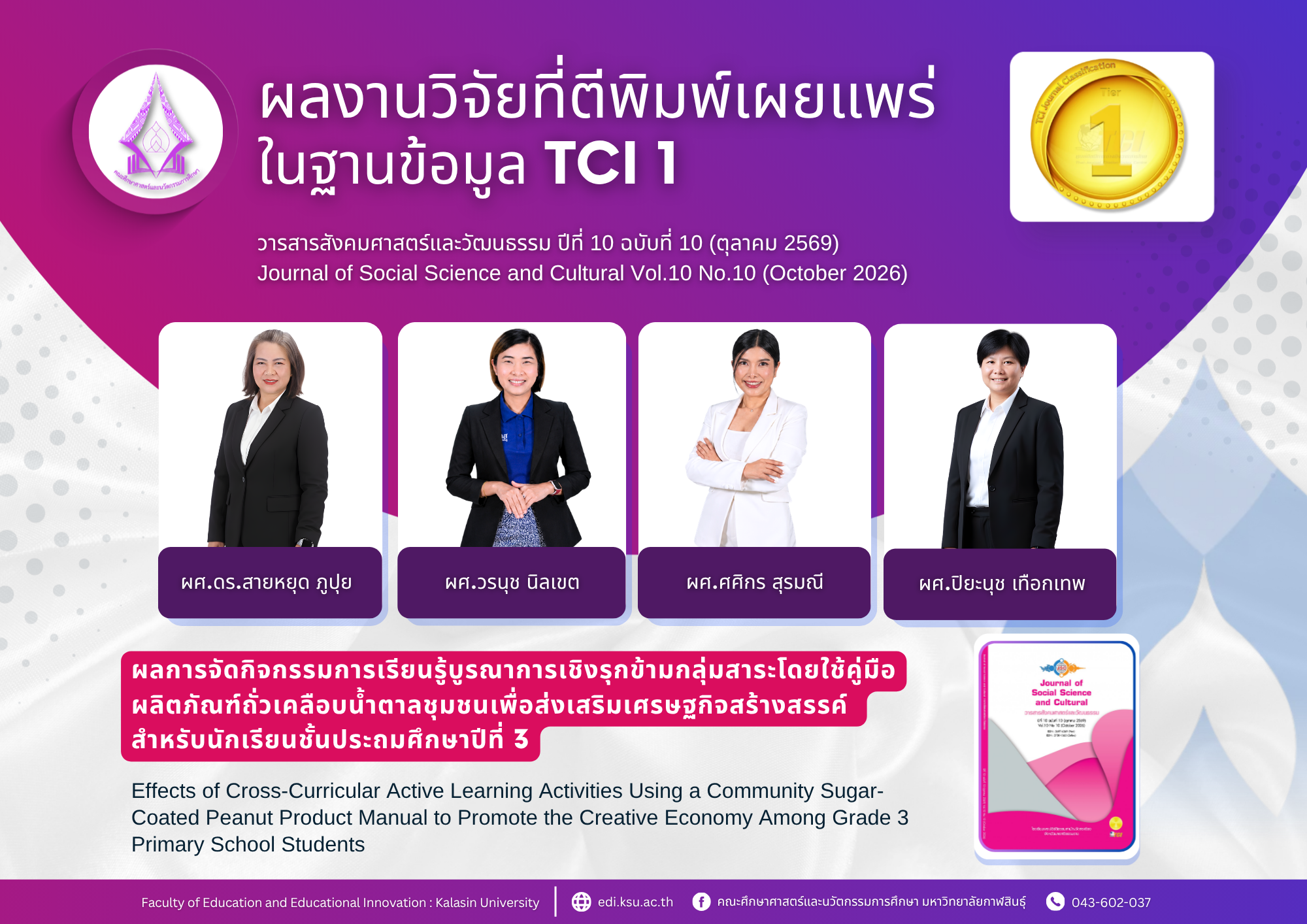 ผลงานวิจัยที่ตีพิมพ์เผยแพร่ในวารสารสังคมศาสตร์และวัฒนธรรม ปีที่ 10 ฉบับที่ 10